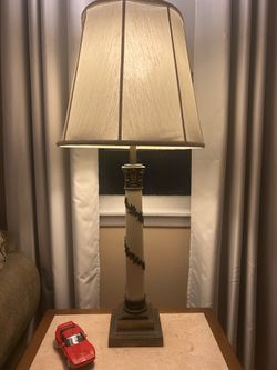 Mid-century Pair Stiffel Neoclassical Brass & Ivory lacquered Table Lamps.