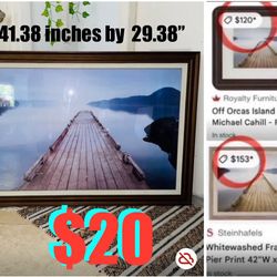 $20 Large Coastal Wall decor 41.38” by 29.38” with Glass & nice Brown Frame off Orcas Island