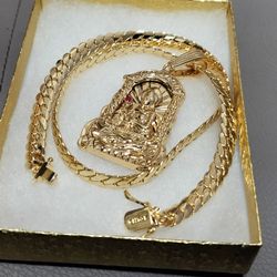 14K gold filled 8mm tight Cuban link chain and pendant 