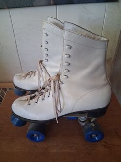 White Vintage Leather High Top Rollerskates Size 9