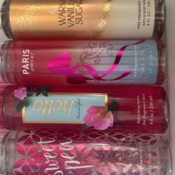 Bath & Body Works Mists: hello beautiful, sweet pea, paris amour, warm vanilla sugar