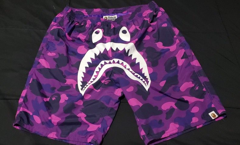 Rare BAPE brand purple camo beach shorts