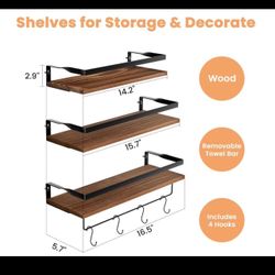upsimples Bathroom Floating Shelves Wall Mounted Shelving with Removable Towel Bar,