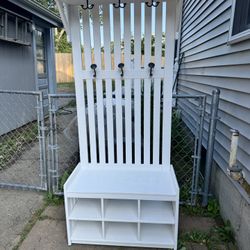 Ikea freestanding coat rack with shoe bins/bench