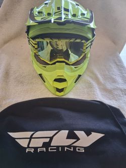 Fly Racing Kinetic Youth Medium Helmet, Youth Medium, Hi-Vis Green, with Matching Fly Goggles