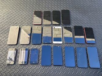 iPhones Samsungs And Random phones with miscellaneous items included . There are a total of 64 phones. First picture are all IPhones. 3rd picture are 