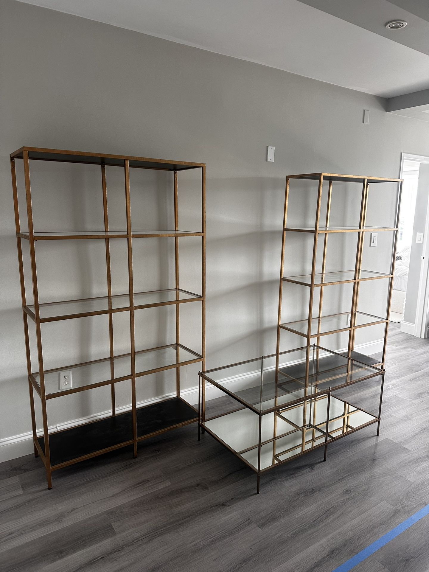 Gold shelves and gold coffee table!