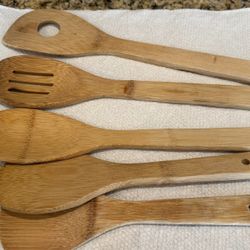 Set Of 5 Bamboo Spatulas Kitchen Utensils Set