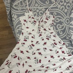 Garage size small Cutout Knot Front Dress snow white combo roses rose