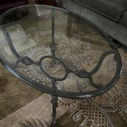 Glass And Iron Oval Coffee Table