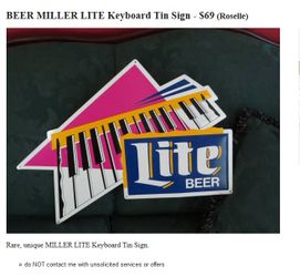 Beer Miller Lite keyboard tin sign