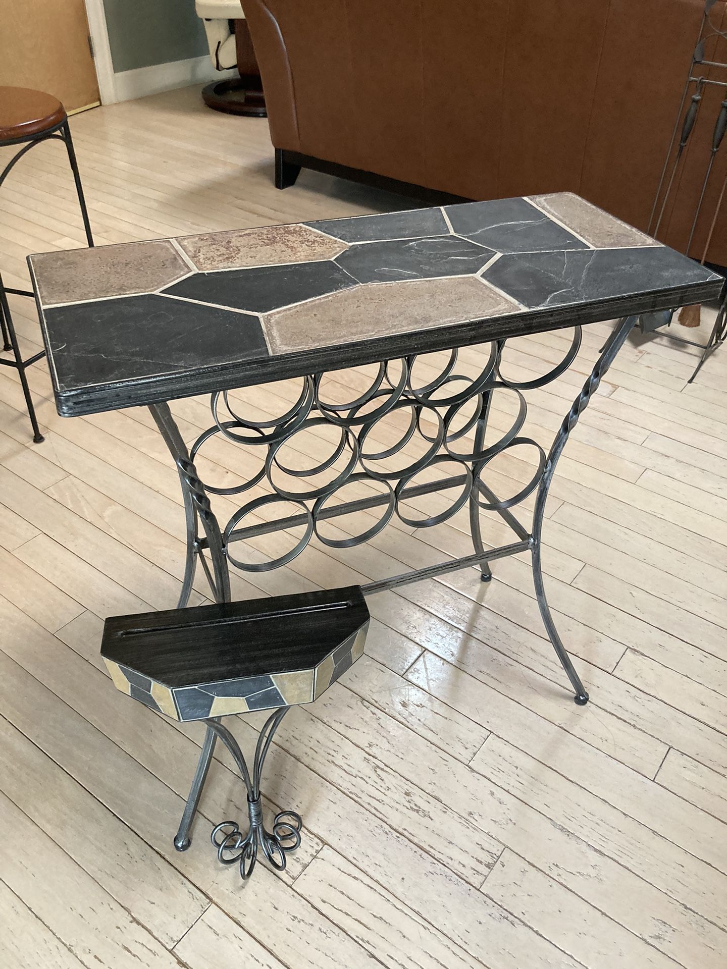 Wrought With Ron And Slate Wine Rack And Shelf