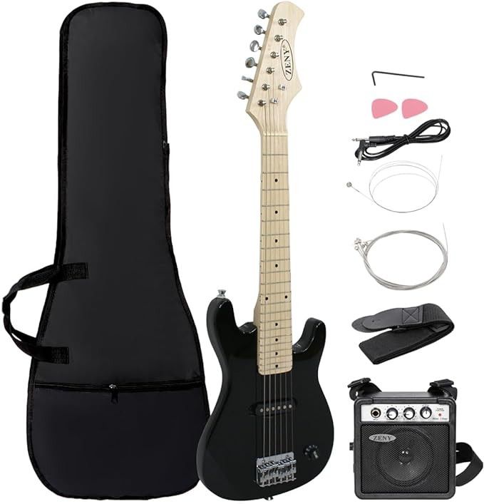 30 inch Kids Electric Guitar with 5w Amp, Gig Bag, Strap, Cable, Strings and Picks Guitar Combo Accessory Kit (Black)