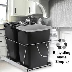 Cabinet Sliding Waste Bin for Kitchen Duo Pull-Out Recycle Cans Easy Access no show trash container


