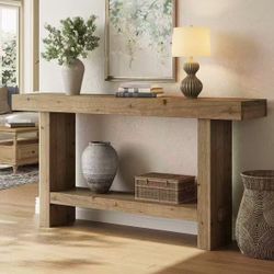 F2366 new in box 63" Solid Wood Console Table, 2-Tier Narrow Entryway Table for Hallway