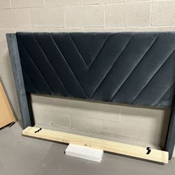 King Platform Bed, Gray Velvet - headboard, footboard, and frame