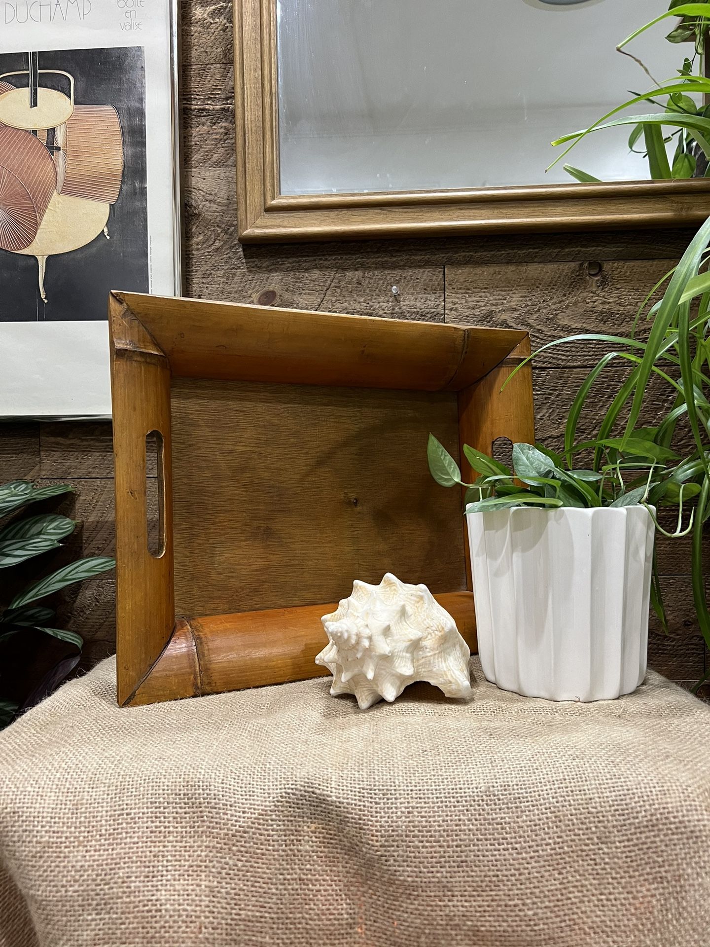 Vintage Bamboo Tray Wood Coastal Decor Accent Retro Display