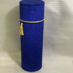 Luxury Royal Blue Velvet Cylinder Gift Box 14”x5”W/Gold Tassel-Elegant Storage