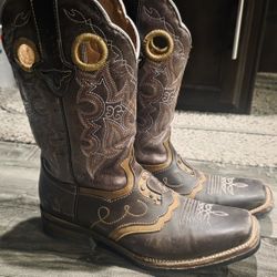 Men's Genuine Leather Western Rodeo Cowboy Boots, Square Toe, Brown Boots