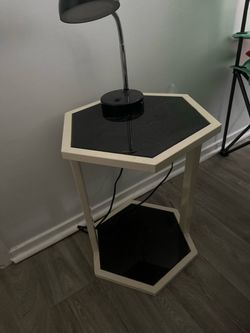 White metal and glass end table 20.00