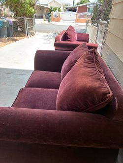 Burgundy Velvet Sofa Set