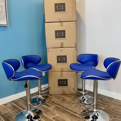 Brand New! $60 EACH Blue Curvy Bar Stools Chairs