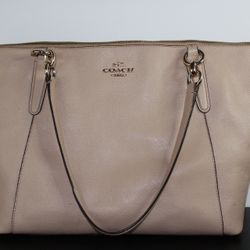 Coach Purse F57526 Ava Crossgrain Nude Beige Leather Shoulder Bag Zip