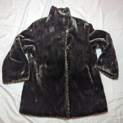 London Fog Brown Faux Fur Button Hook Front Winter Jacket Woman's XL