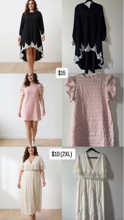 3 Pc Women’s Dress Bundle Lot - Black Lace Trim, Pink Puff Sleeve & Cream 2XL