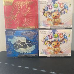 2x Prismatic Evolutions, 1x Scarlet and Violet, and 1x Stellar Crown ETB