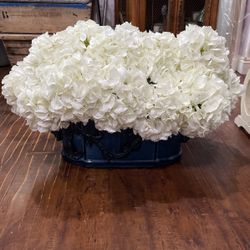 Blue Pot With White Flowers 