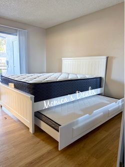 Queen Solid Wood Bed With Twin Trundle And Both Mattresses $840