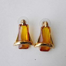 vintage gold tone citrine stud earrings 1 inch