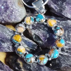 GORGEOUS AND NATURAL,💯 SANTA FE, MOJAVE TURQUOISE PENT. 18" /92.5 STERLING SILVER