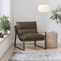 Upholstered Sling Accent Chair for Living Room, Camel Faux Leather