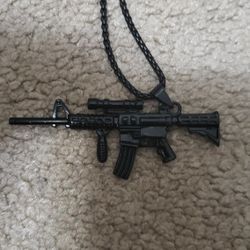 Machine Gun Pendant Necklace Black With Chain 