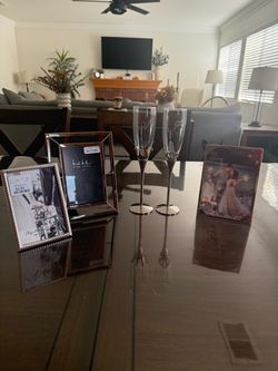 Wedding Décor Bundle – Silver Picture Frames + Champagne Flutes – New/Unused