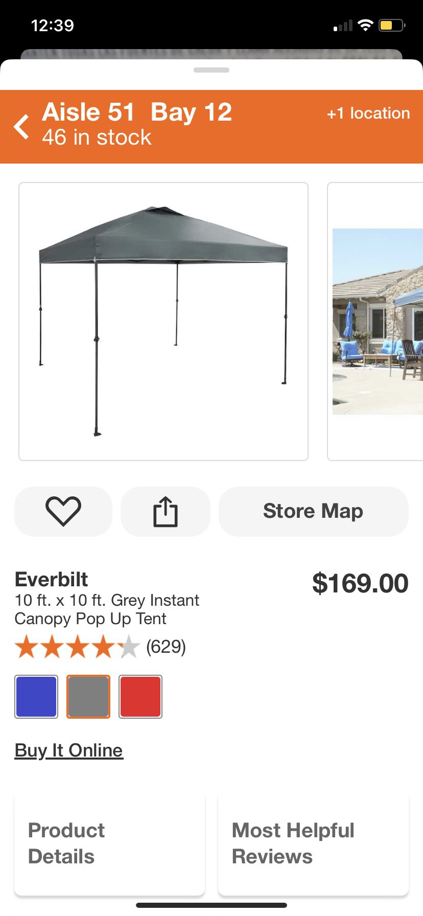Everbilt 10 ft. x 10 ft. Grey Instant Canopy Pop Up Tent