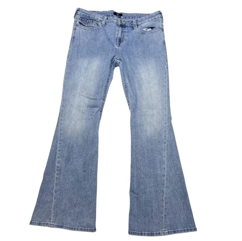 True Religion Joey Flare Legs Jeans Women 34x30 Light Blue Washed Low Rise