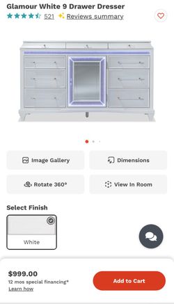 Glamour White 9 Drawer Dresser