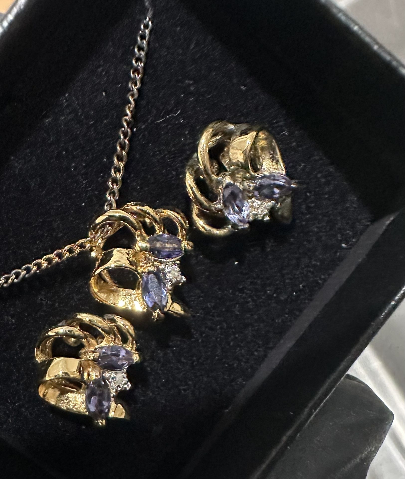 925 Silver Gold Vermeil Set – Lavender Gem Necklace & Earrings