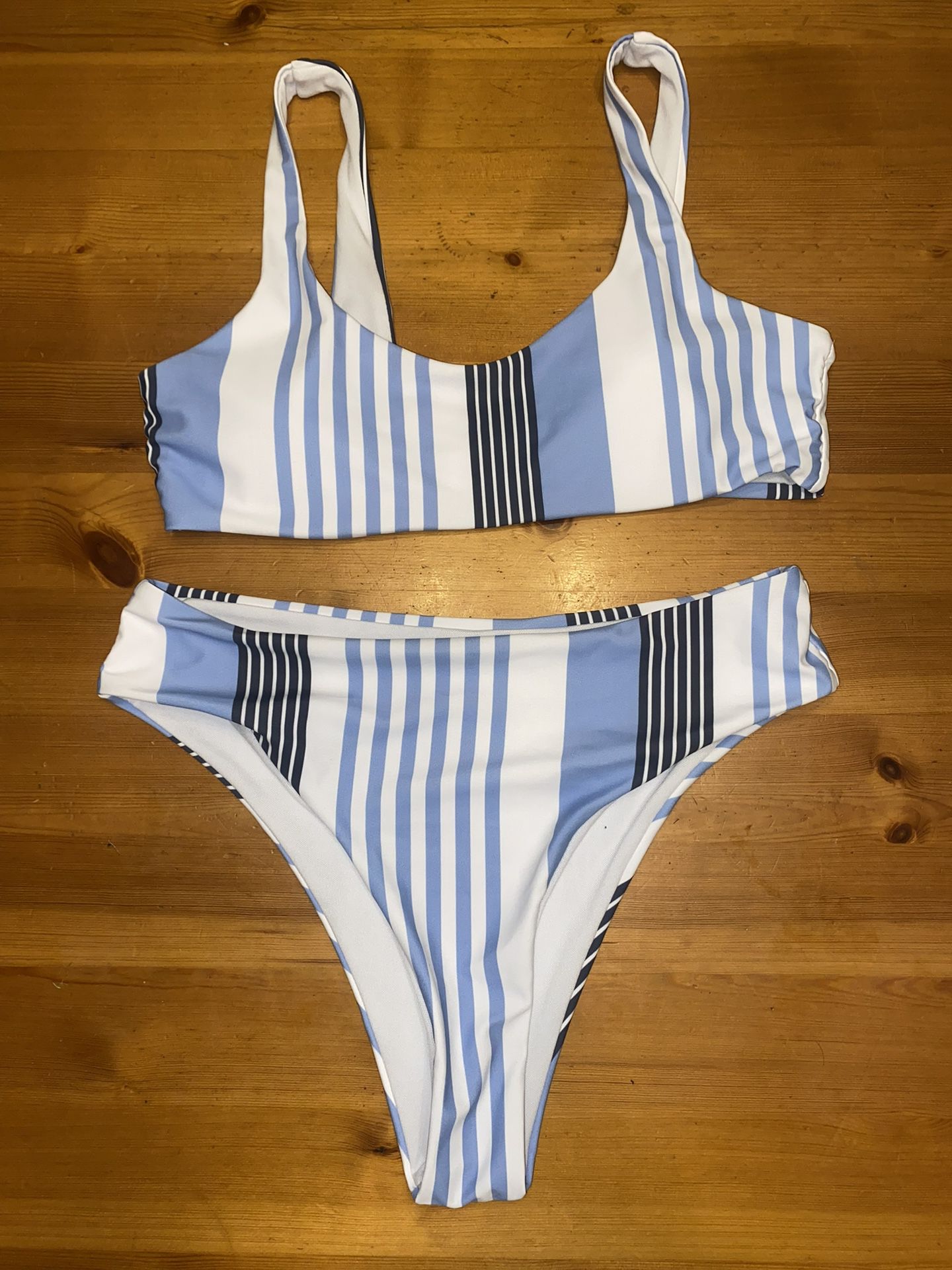 Women's Shein 2-Piece Swim Bikini Size M Blue, White and Black