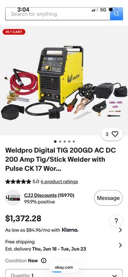 WeldPro Digital TIG 200 GD AC DC 200AMP TIG/STICK WELDER WITH PULSE CK 17
