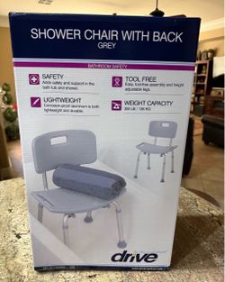 NEW DRIVE shower chair with back gray color, weight capacity 300 pounds lightweight and durable tool free