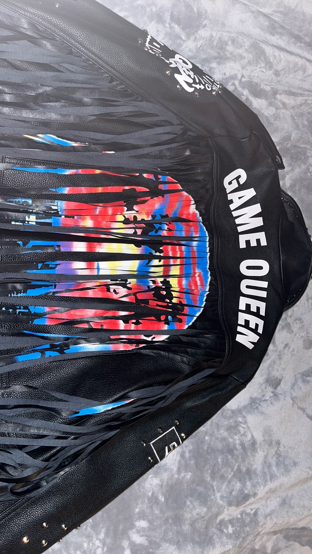 Like New Leather Biker Graffiti Jacket W/ Shingles