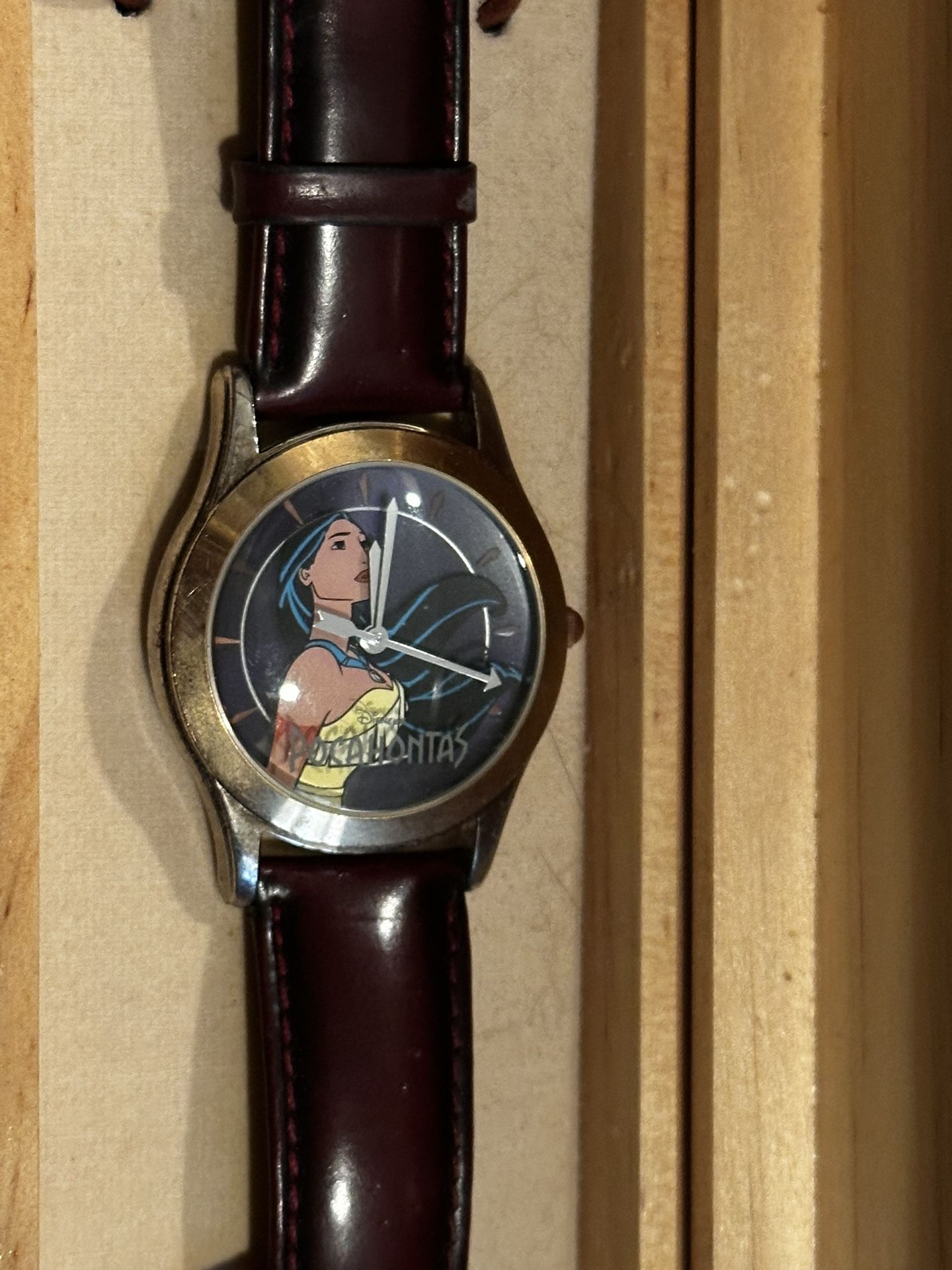 Disney’s Pocahontas Collectors Watch with leather band and wooden collectors box