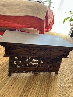 Solid Wood Hand Carved Tibetan Buddhist Prayer Alter Folding Meditation Table