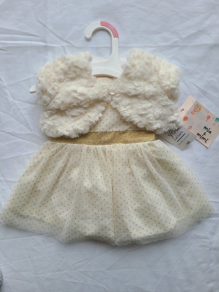 MIA AND MIMI Special Occasion NEWBORN Dress Tulle Lined Ivory Gold