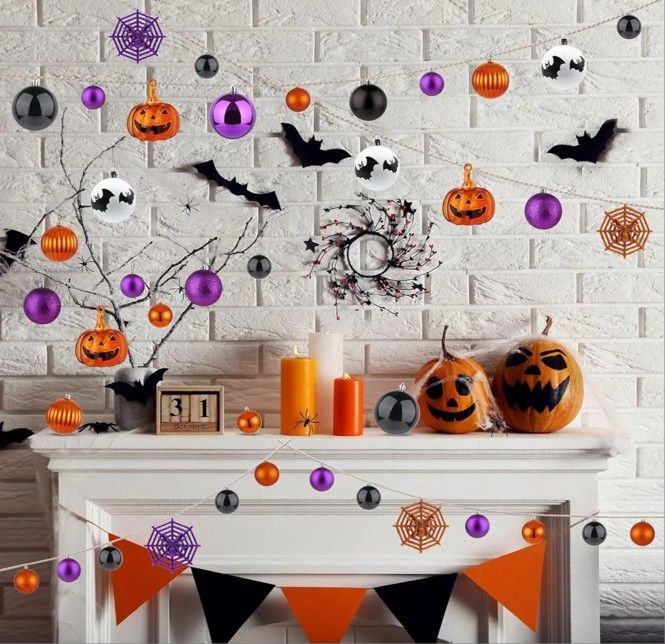 Halloween Ornaments Tree Decorations, 34 Pack Shatterproof Halloween Hanging Ball Ornaments Set 🎃💜✨️