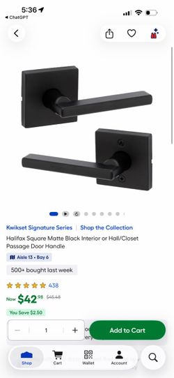 Kwikset Halifax Square Matte Black Passage Door Handle
